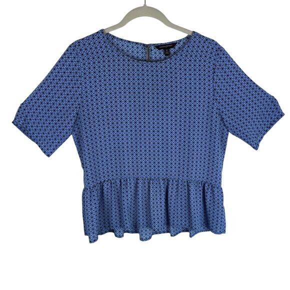 Banana Republic Blue Diamond Short Sleeve Peplum Blouse Medium - Picture 1 of 7